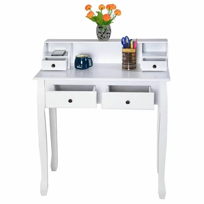 Costway Home Office Computer Desk Writing Desk With 4 Drawer White - Image 8