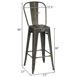 Costway Set Of 4 High Back Metal Stool 30'' Seat Bar Height Industrial Bar Stools GunBlack
