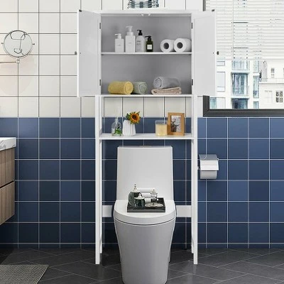Costway Bathroom Over The Toilet Storage Cabinet With Adjustable Shelf