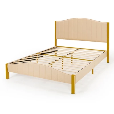 Costway FullQueen Size Upholstered Bed Frame Mattress Foundation Platform Quilted Headboard - Image 11