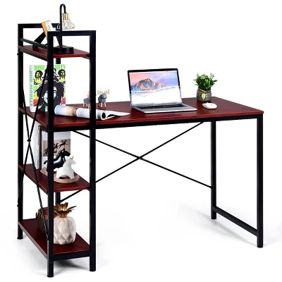 Costway 47.5'' Compact Computer Desk With 4-Tier Storage Bookshelves For Home Office - Image 10