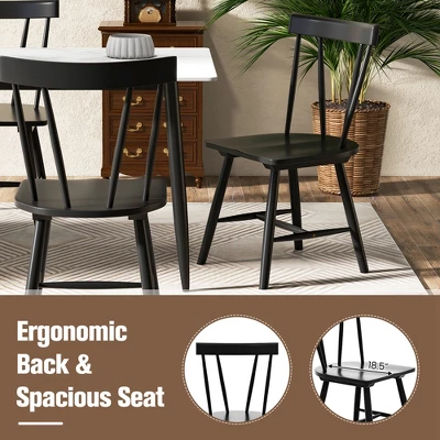 Costway Dining Chairs Set Of 2 Windsor Chairs Wood Armless Chairs With Solid Rubber Wood Black/White - Image 5