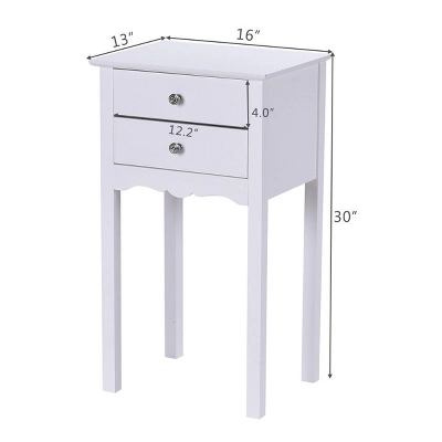 Costway Side Table End Accent Table Night Stand W/ 2 Drawers Furniture White - Image 3