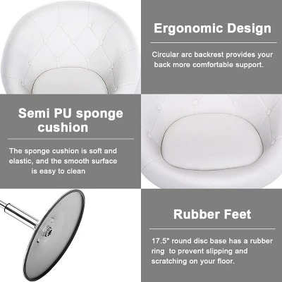 Costway 1PC Adjustable Round Swivel Tufted Back Accent Chair PU Leather White - Image 9