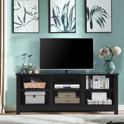 Costway TV Stand Cabinet For TV's Up To 60'' Entertainment Center W/Storage Shelves BlackBrown - Image 2
