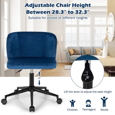 Costway Velvet Home Office Leisure Vanity Chair Armless Adjustable Swivel PinkBlue - Image 5