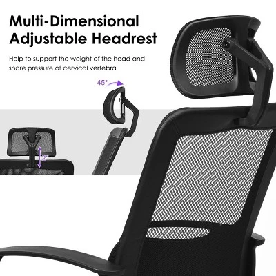 Costway Mesh Office Chair High Back Ergonomic Swivel Chair W/ Lumbar Support & Headrest - Image 5