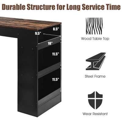 Costway 3 Pieces Bar Table Set Industrial Counter With Storage Black - Image 5