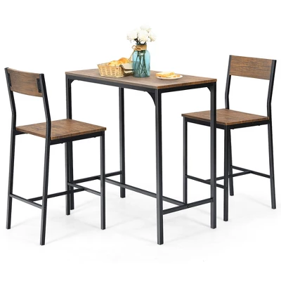 Costway 3PCS Bar Table Set Industrial Counter Height Dining Table Set W/2 Stools - Image 9