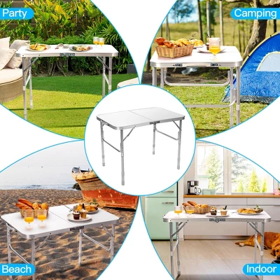 Costway Patio Folding Camping Table Aluminum Adjustable Portable Outdoor Indoor - Image 5