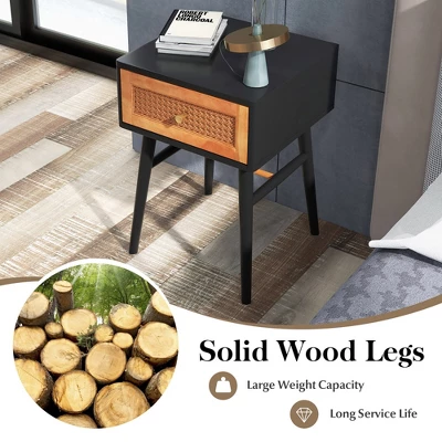 Costway Nightstand Modern Bedside End Table With Storage Drawer & Solid Wood Legs - Image 7