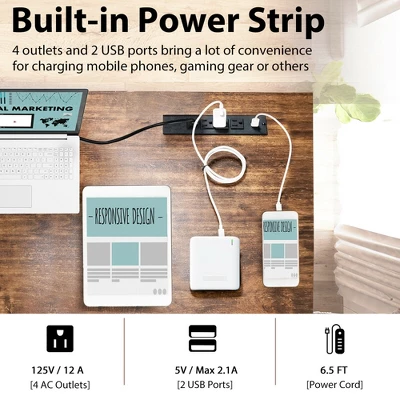 Costway 55'' Computer Desk Home Office PC Workstation W/ Power Outlets & USB Ports Rustic / Black - Image 7