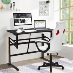 Costway Pneumatic Height Adjustable Standing Desk Sit To Stand Computer Desk Workstaion