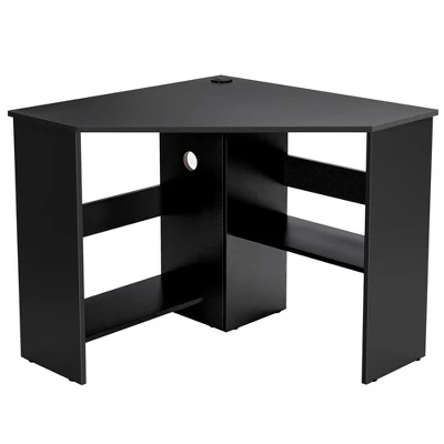 Costway Corner Computer Desk Triangle Writing Workstation W/ Storage Shelf WhiteBlack - Image 9