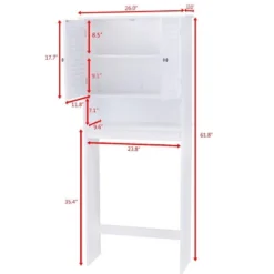 Costway Bathroom Space Saver Over The Toilet Shelved Storage Cabinet Organizer White