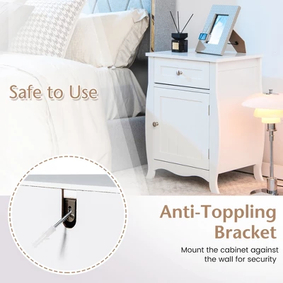 Costway 2PCS Nightstand With Drawer Cabinet Curved Legs Sofa Side End Accent Table White - Image 7