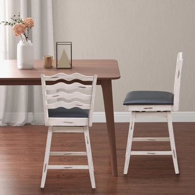 Costway Set Of 4 Swivel Bar Stools Bar Height Upholstered Faux Leather Dining Chairs - Image 2