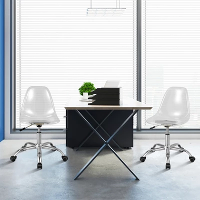 Costway Set Of 2 Rolling Acrylic Armless Desk Chair Swivel Vanity Ghost Chair Adjustable