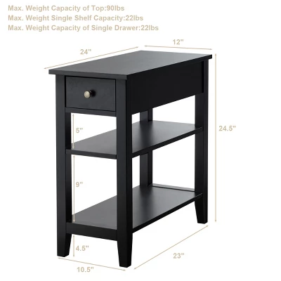 Costway 2 PCS 3Tier Nightstand Bedside Side End Table W/Double Shelves Black - Image 2