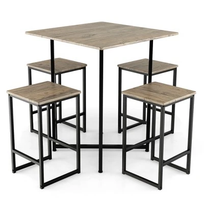 Costway 5-Piece Dining Table Set Kitchen Square Square Space-saving Table Set With Stools - Image 9
