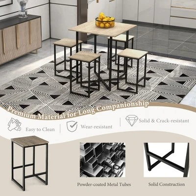 Costway 5-Piece Dining Table Set Kitchen Square Square Space-saving Table Set With Stools - Image 5
