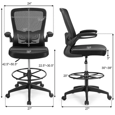 Costway Tall Office Chair Adjustable Height W/Lumbar Support Flip Up Arms - Image 2