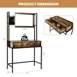 Costway Industrial Vanity Table With 3-Height Adjustable Mirror Storage Bag Large Drawer