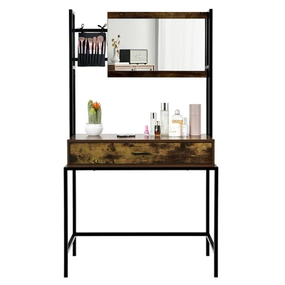 Costway Industrial Vanity Table With 3-Height Adjustable Mirror Storage Bag Large Drawer - Image 9
