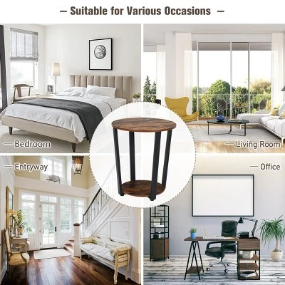 Costway Industrial End Table Metal Frame W/ Storage Shelf - Image 3