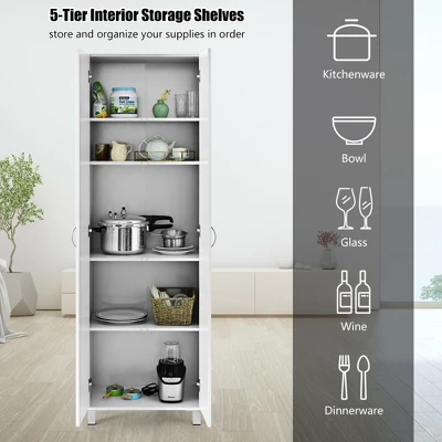 Costway 73.5''Double Door Tall Pantry Cabinet Freestanding Versatile Storage Organizer White - Image 8