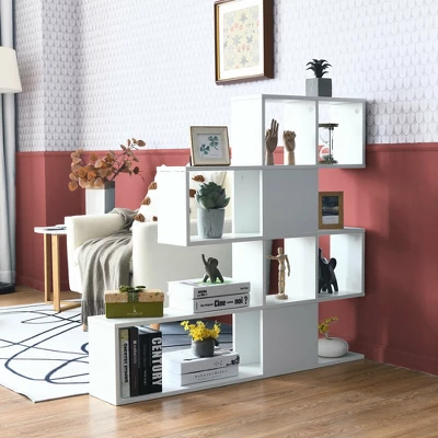 Costway 5-Tier Bookshelf Corner Ladder Bookcase Display Storage Rack White - Image 2
