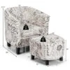 Costway Barrel Modern Accent Tub Upholstered Chair French Print W/ Ottoman