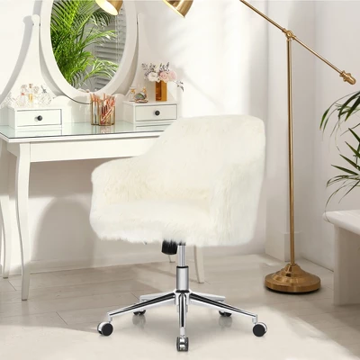 Costway Synthetic Swivel Office Chair Adjustable Task Chair Fluffy Vanity Chair - Image 2