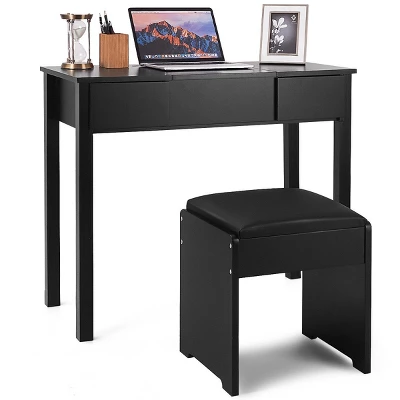 Costway Black Vanity Dressing Table Furniture Stool Storage Box - Image 8