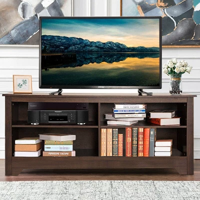 Costway 58'' TV Stand Entertainment Media Center Console Wood Storage Furniture Espresso - Image 2
