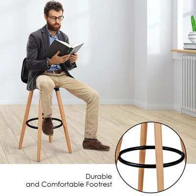 Costway Set Of 2 Mid Century Barstool 28.5" Dining Pub Chair W/Leather Padded Seat Black - Image 7