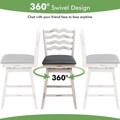 Costway Set Of 4 Swivel Bar Stools Bar Height Upholstered Faux Leather Dining Chairs - Image 6