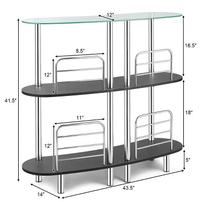 Costway Decorative Storage Cabinets Home Liquor Pub Table W/Tempered Glass Top & 2 Shelves - Image 3