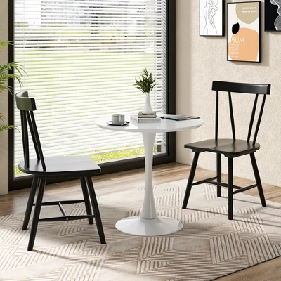 Costway Dining Chairs Set Of 2 Windsor Chairs Wood Armless Chairs With Solid Rubber Wood Black/White - Image 3