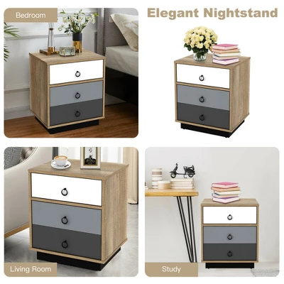 Costway 2PCS Nightstand With Drawer And Storage Cabinet Wooden Sofa Side Table End Table - Image 6