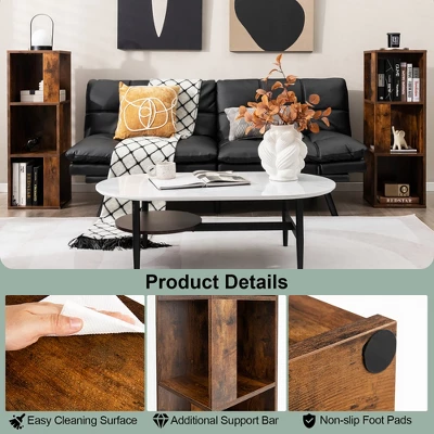 Costway 2 PCS 3-tier Wood Bookshelf Display Storage Rack For Small Spaces White/Rustic Brown - Image 8