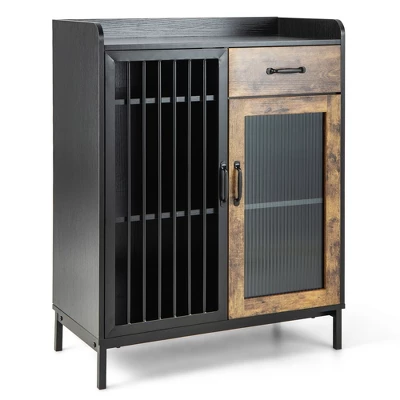 Costway Kitchen Sideboard Buffet Bar Cabinet Accent Cupboard With Metal Glass Door & Drawer - Image 9