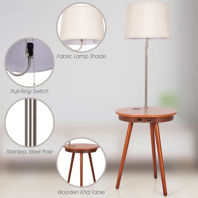 Costway End Table Lamp Bedside Nightstand Lighting With Wireless Charger NaturalCoffee - Image 6
