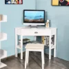 Costway Triangle Computer Desk Corner Office Desk Laptop Table W/ Drawer Shelves Rustic White