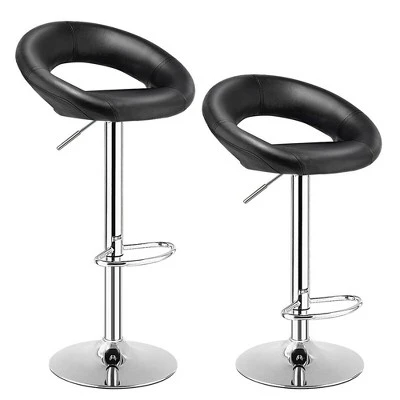 Costway Set Of 4 Adjustable Bar Stools Swivel Pub Chairs Barstools PU Leather White/Black - Image 4