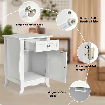 Costway Accent End Table With Drawer Storage Cabinet Wooden Nightstand White - Image 7