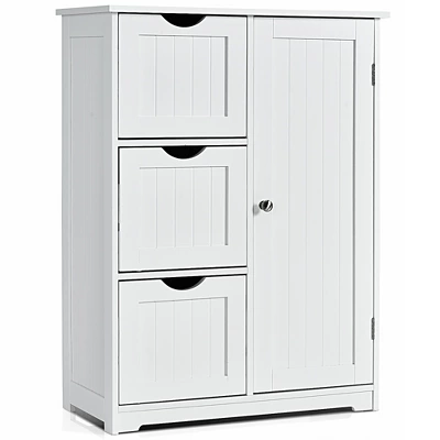 Costway Bathroom Floor Cabinet Side Storage Cabinet With 3 Drawers And 1 Cupboard Grey Black - Image 10