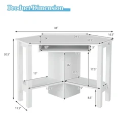 Costway Wooden Corner Desk With Drawer Computer PC Table Study Office Room White