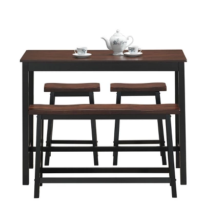 Costway 4 Pcs Solid Wood Counter Height Table Set W/ Height Bench & Two Saddle Stools Brown - Image 5