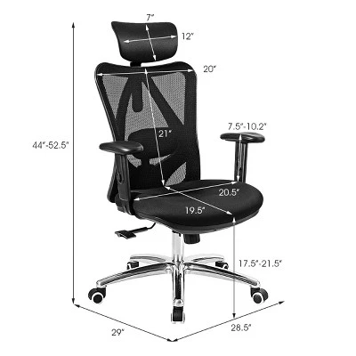 High Back Mesh Office Chair Adjustable Lumbar Support&Headrest Home Study Black - Image 3